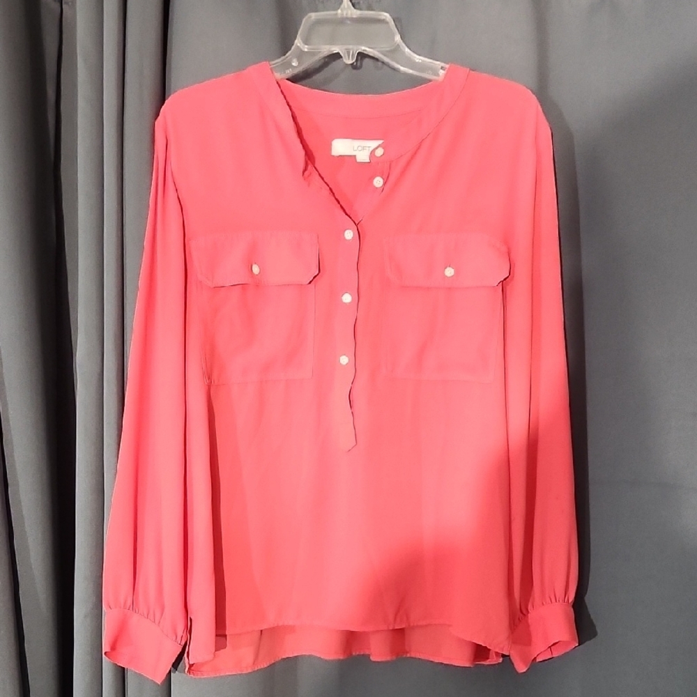LOFT Vibrant Pink Button-Front Blouse